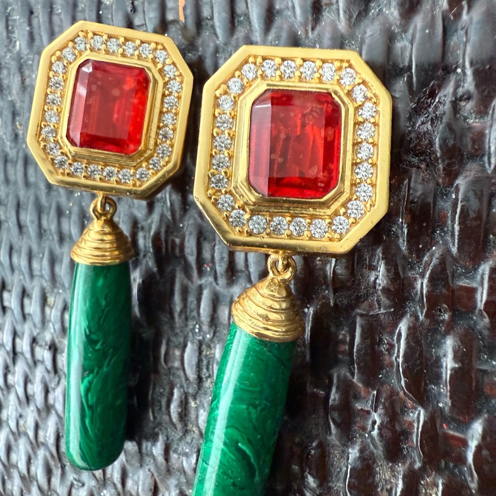Elegant Gold and Stone Clip Earrings